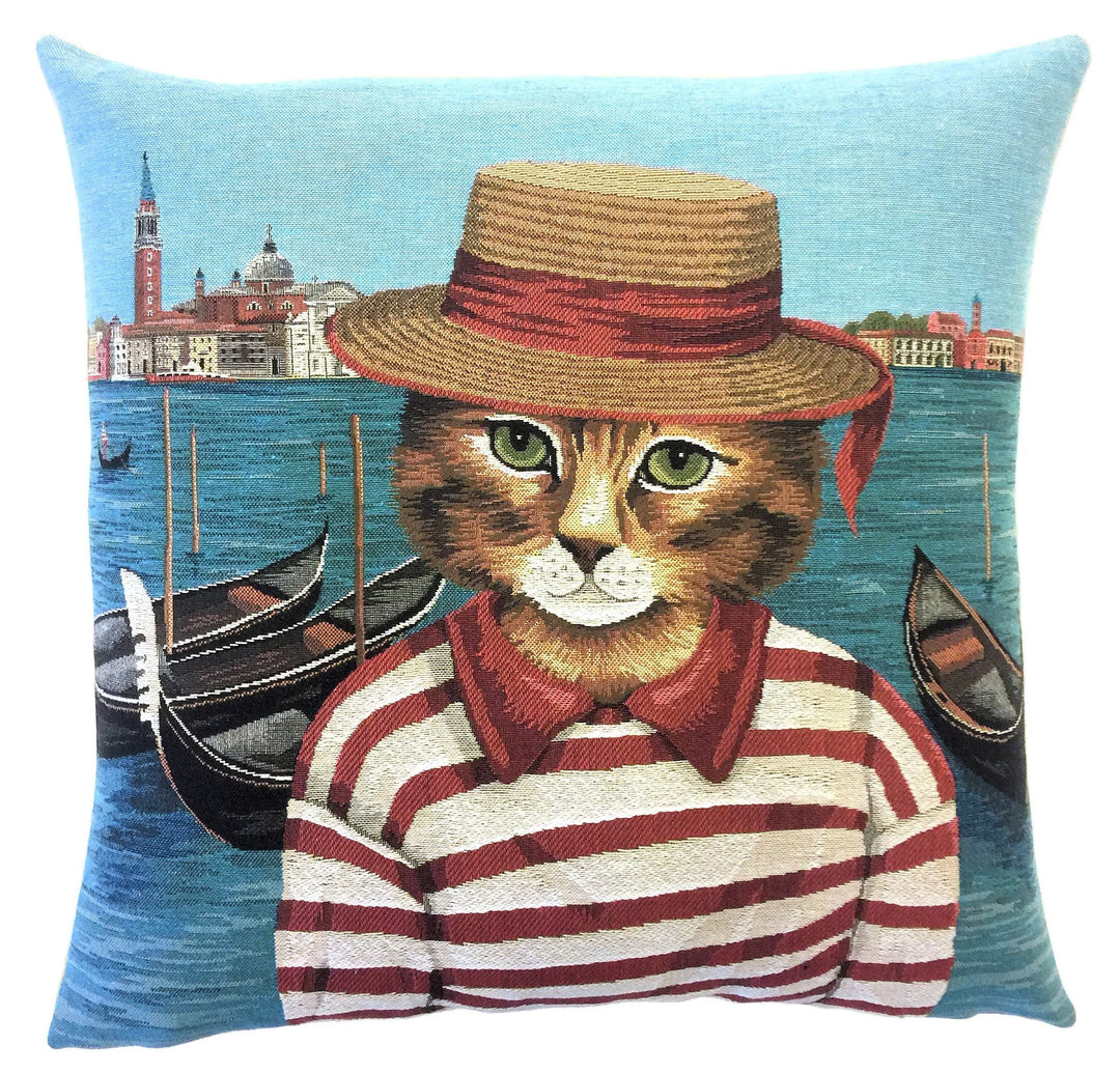 Kissen,  "Gondoliere Katze" Handarbeit 45cm  x 45 cm - British Moments
