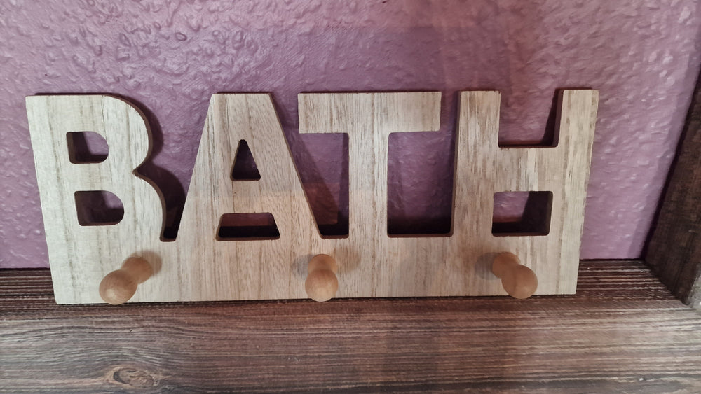 Kleiderhaken für's Badezimmer "BATH," Holz natur