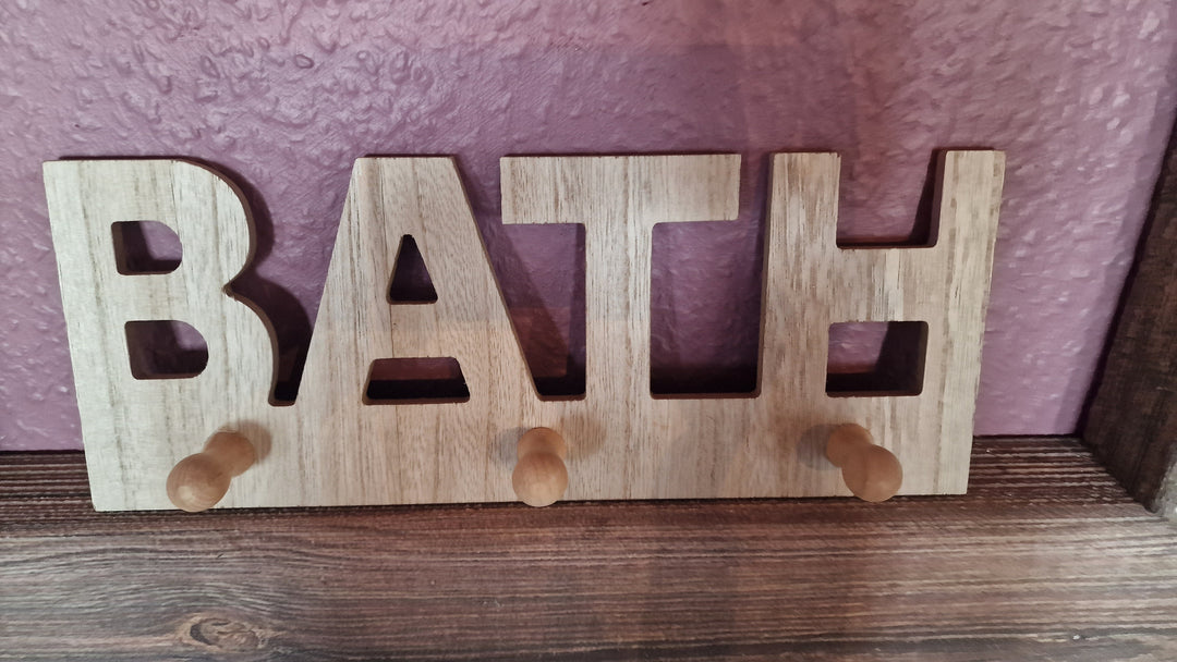 Kleiderhaken für's Badezimmer "BATH," Holz natur