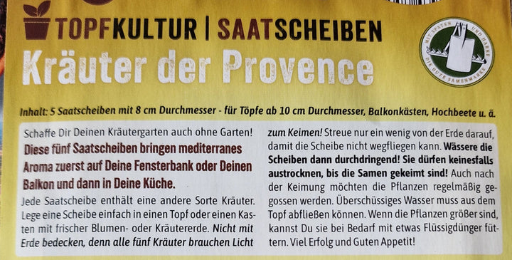 Kräuter der Provence  zum Selbst ziehen, 5 Saatscheiben