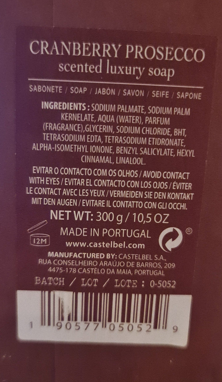 Luxuriöse Seife aus Portugal , Cranberry Prosecco , 300 gr Stück - British Moments / Fernweh-Kaufhaus