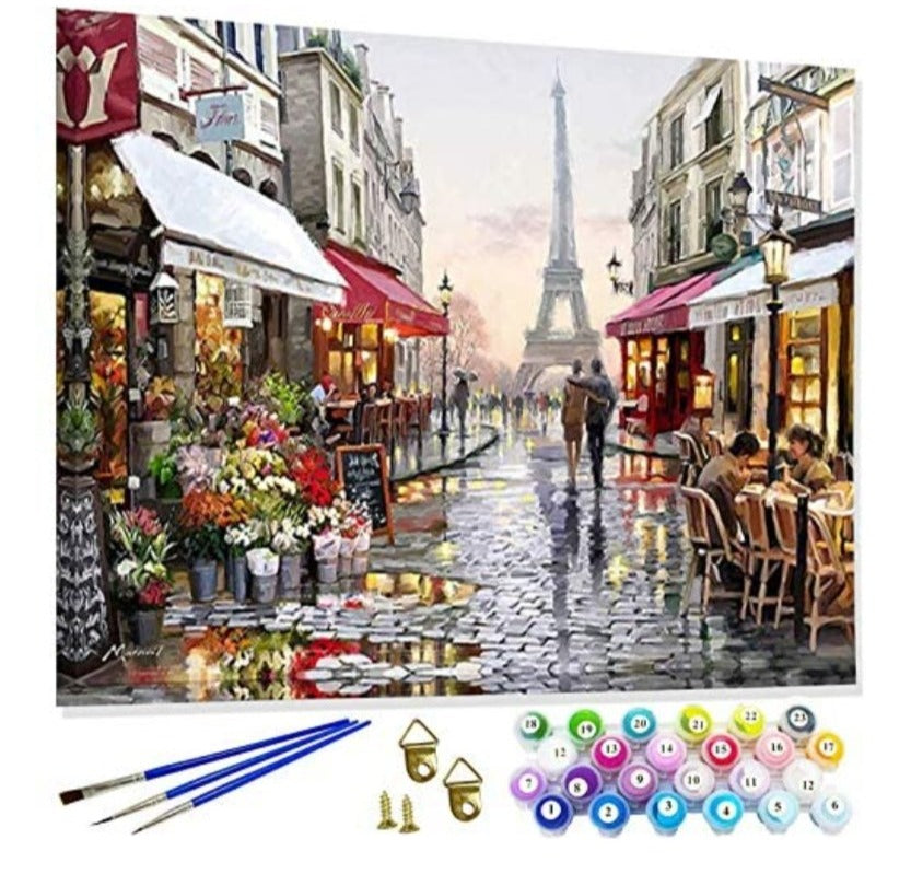 Mal - Set für Erwachsene . Malen nach Zahlen "Paris". Ölgemälde auf Leinwand, 40cm  x 50 cm - British Moments / Fernweh-Kaufhaus