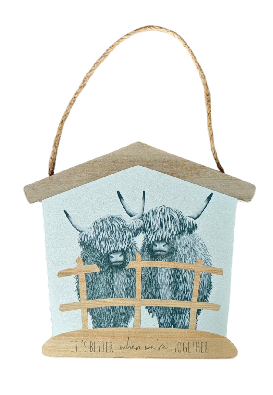 MDF-Schild mit Highland cows " It's better when we're together"