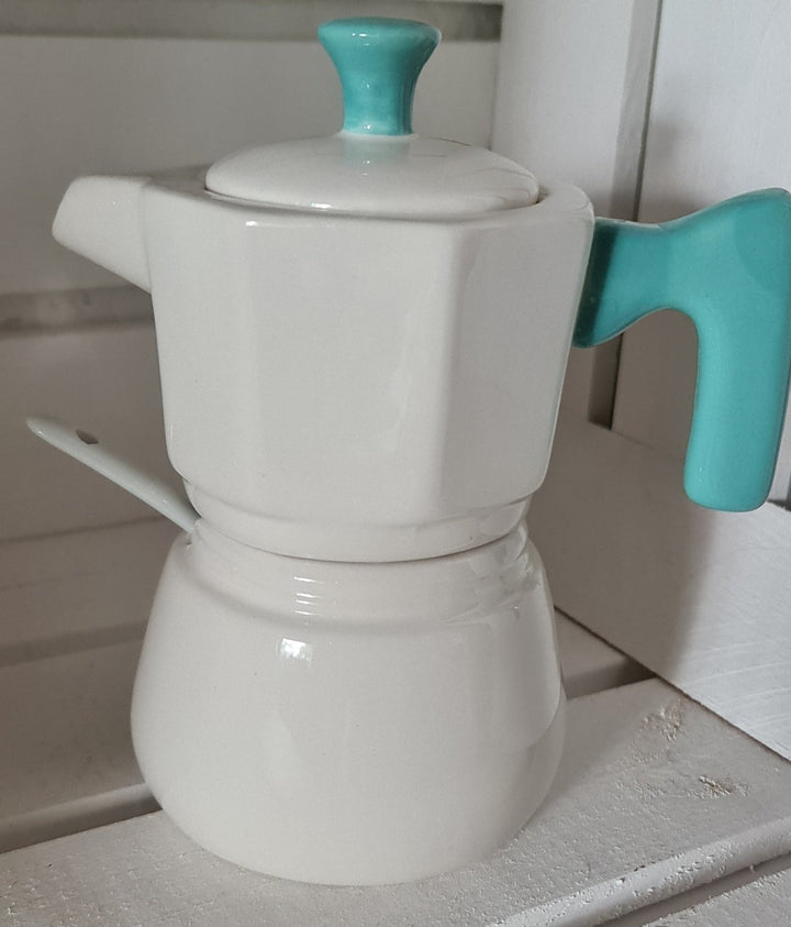 Milch-und Zucker Set in Espressobereiter-Optik ( beige/türkis) - British Moments / Fernweh-Kaufhaus