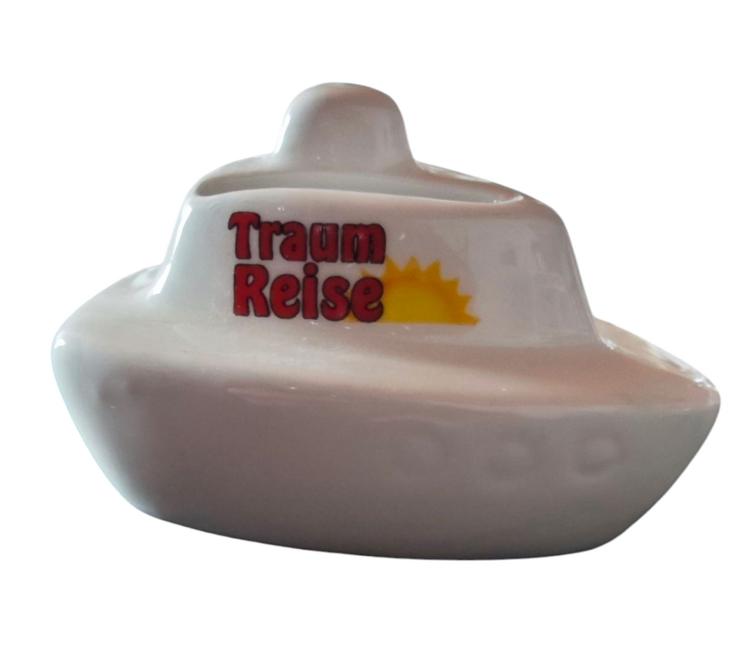 Mini-Spardose Keramik  mit Beschriftung "Traumreise"