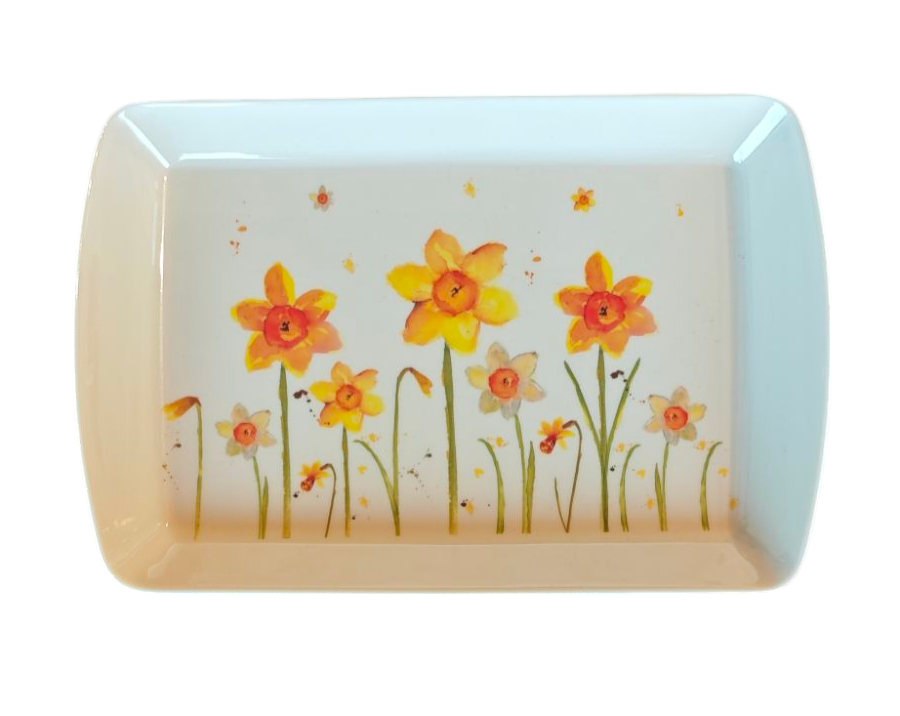 Mini Tablett, weiß  mit Blümchen Dekor  "Daffodils"  