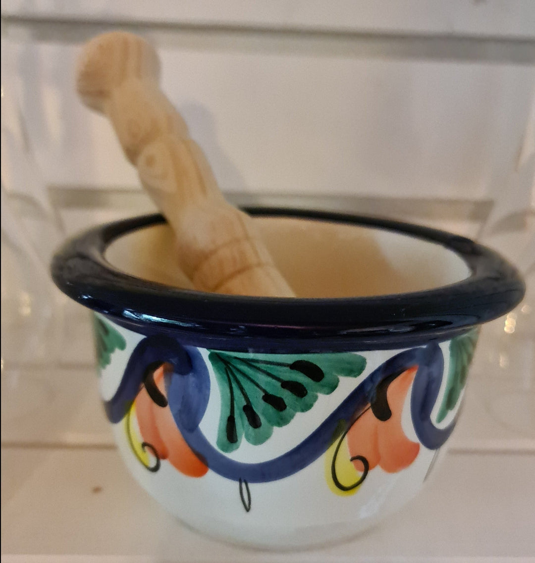 Mörser, Keramik mit Holzstößel , Handarbeit, handbemalt aus Spanien, Motiv 2 - British Moments / Fernweh-Kaufhaus