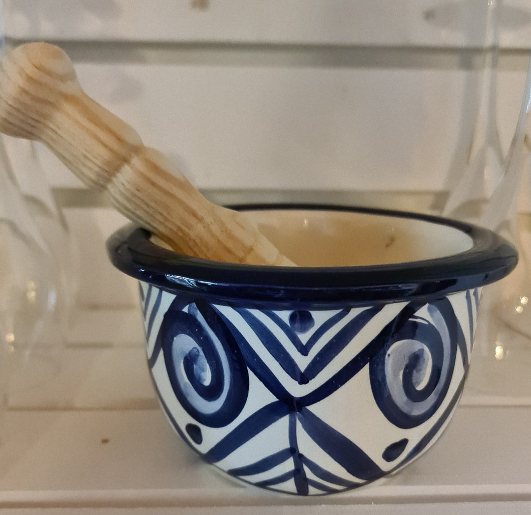 Mörser, Keramik mit Holzstößel , Handarbeit, handbemalt aus Spanien, Motiv 3 - British Moments / Fernweh-Kaufhaus