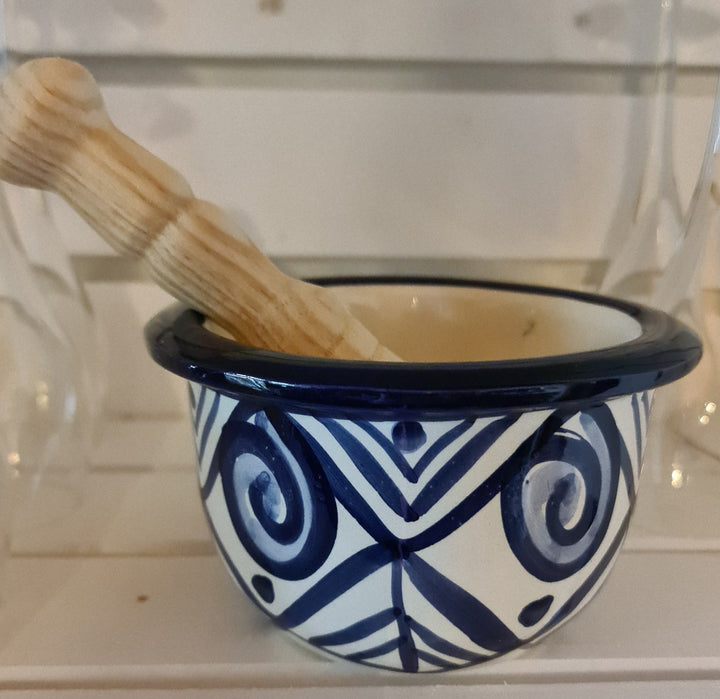 Mörser, Keramik mit Holzstößel , Handarbeit, handbemalt aus Spanien, Motiv 3 - British Moments / Fernweh-Kaufhaus