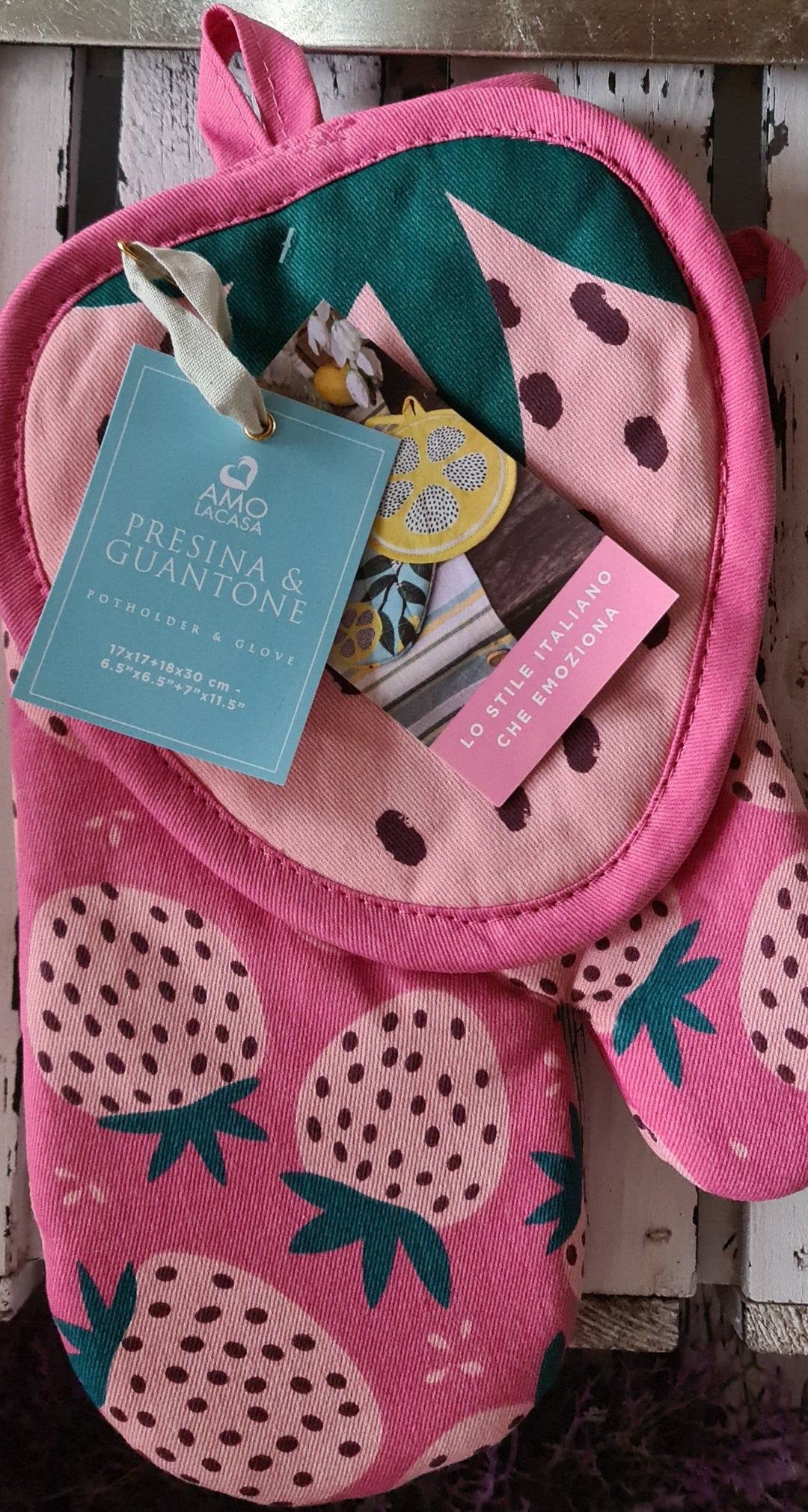 Ofenhandschuh  und Topflappen - Set "Erdbeeren" - British Moments / Fernweh-Kaufhaus