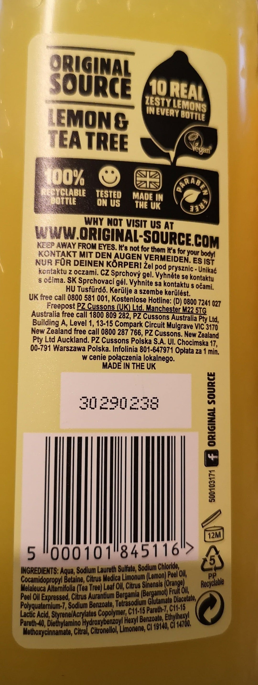 Original Source "Zesty Lemon and Tea tree" Duschgel, 250 ml Flasche - British Moments