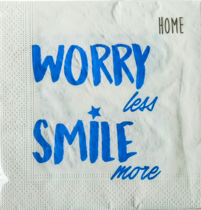 Papier -Servietten "Worry less, smile more" , 20 Stück