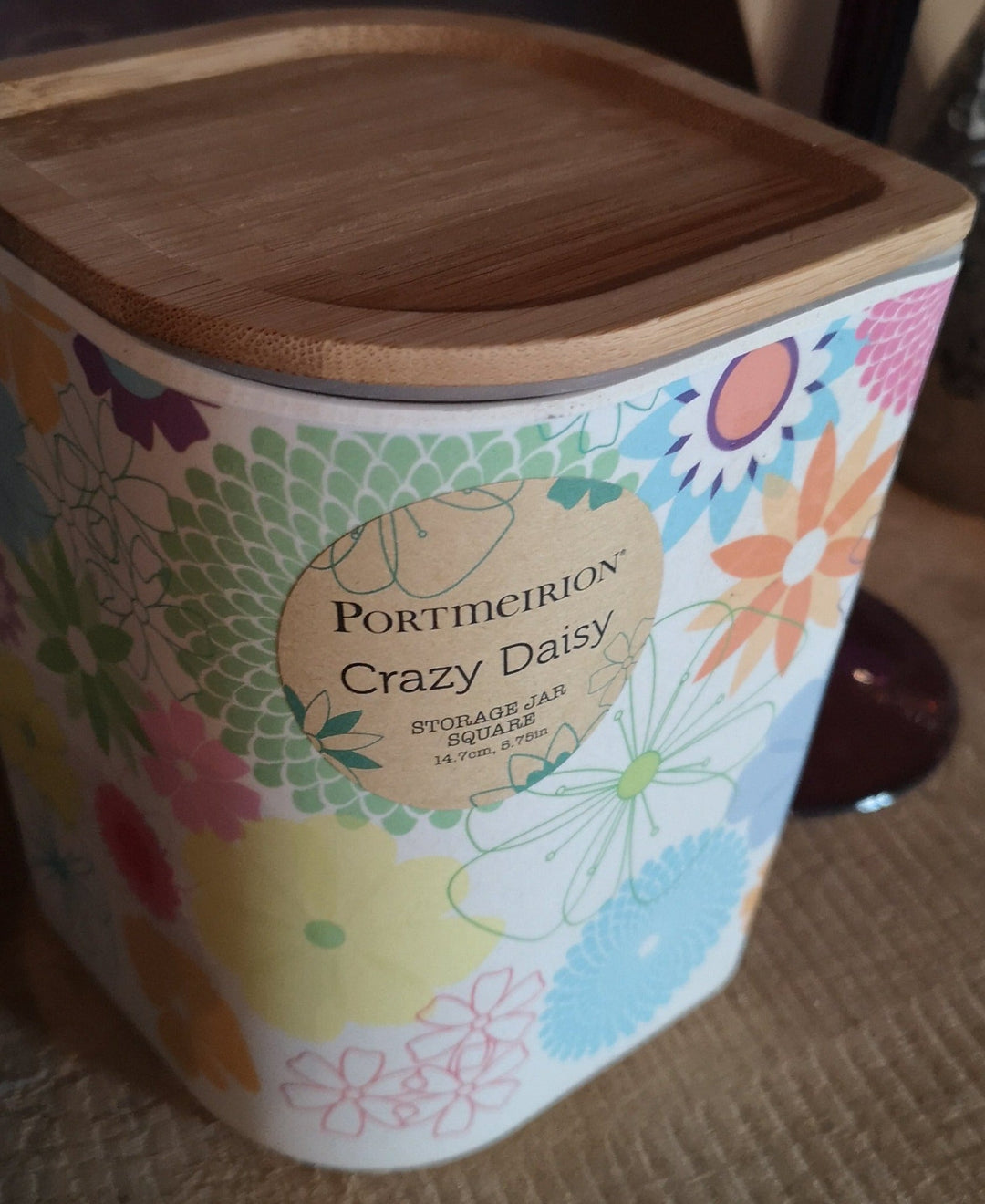 Portmeirion "Crazy Daisy "  Vorratsdose oval  14,7 cm hoch, Bambus - British Moments