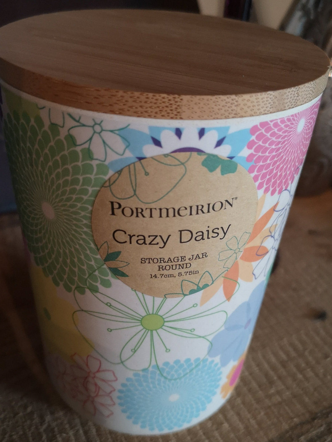 Portmeirion "Crazy Daisy "  Vorratsdose rund  14,7 cm hoch, Bambus - British Moments