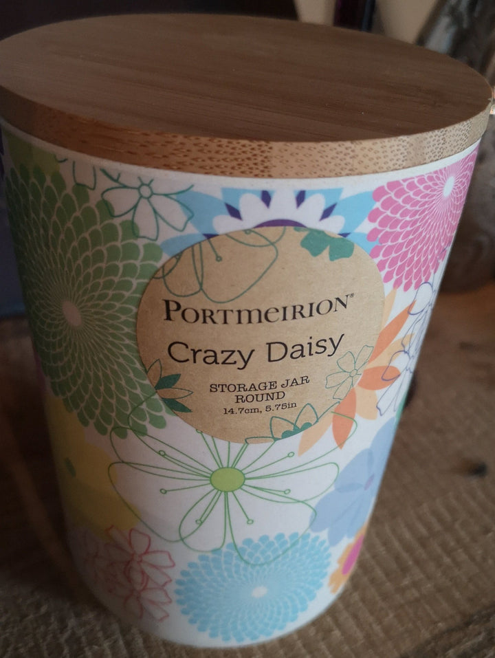 Portmeirion "Crazy Daisy "  Vorratsdose rund  14,7 cm hoch, Bambus - British Moments