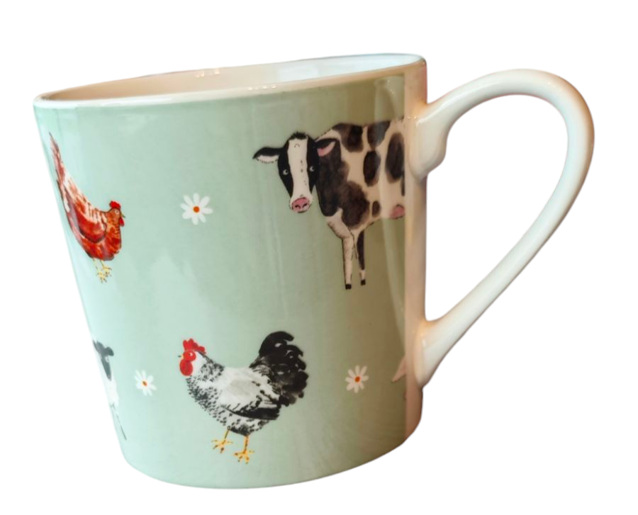 Porzellan Tasse mit Farmtier- Motiven aus der Serie "Daisy Farm", grün