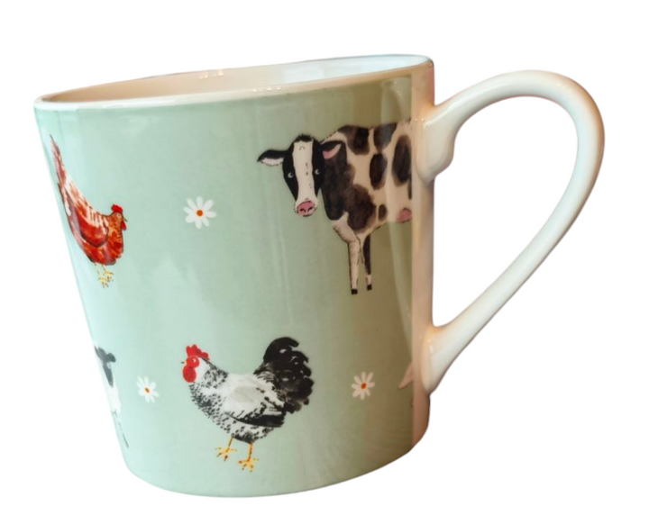 Porzellan Tasse mit Farmtier- Motiven aus der Serie "Daisy Farm", grün
