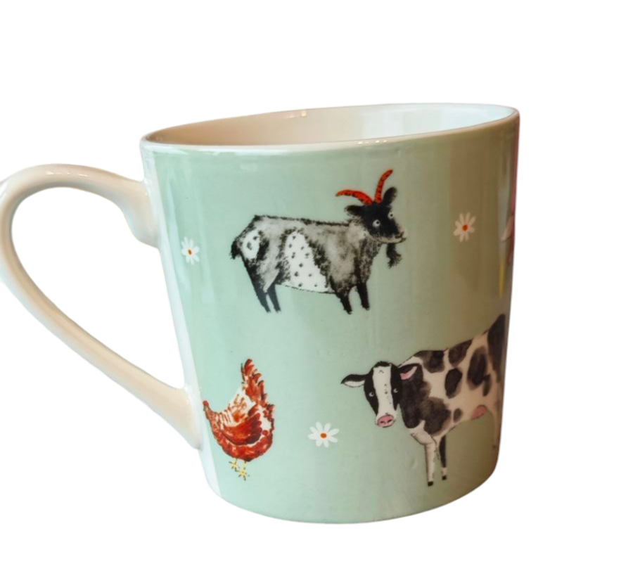 Porzellan Tasse mit Farmtier- Motiven aus der Serie "Daisy Farm", grün