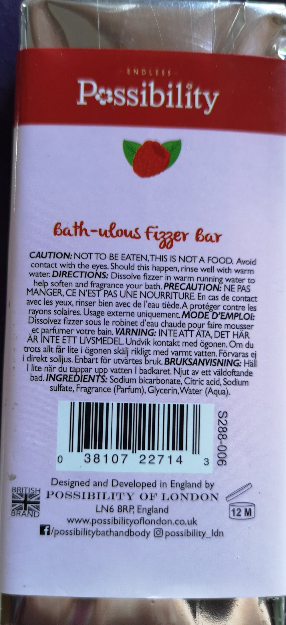 Possibility of London"bath-ulous" Fizzer Bar  "Raspberry Pavlova", 100 gr - British Moments