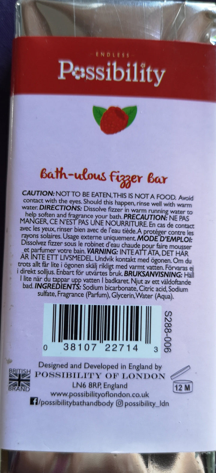 Possibility of London"bath-ulous" Fizzer Bar  "Raspberry Pavlova", 100 gr - British Moments