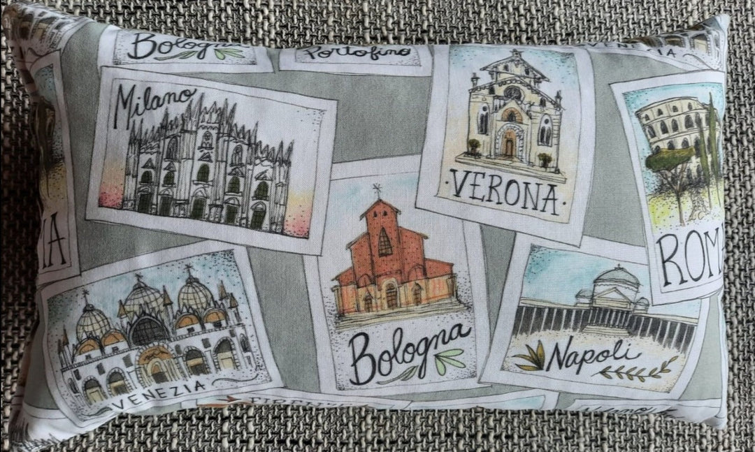 Reisekissen Motiv "italienische Postkarten" Größe 35cm  x 22 cm, Handarbeit - British Moments / Fernweh-Kaufhaus