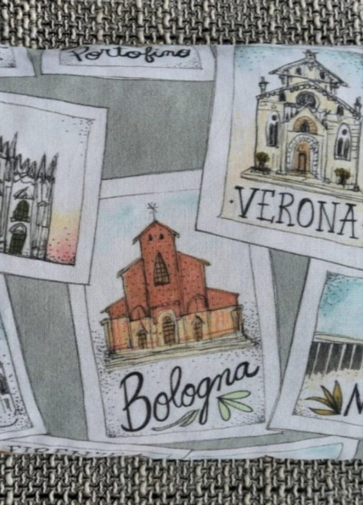 Kissen / Reisekissen Motiv "italienische Postkarten" Größe 35cm  x 22 cm, Handarbeit - British Moments / Fernweh-Kaufhaus