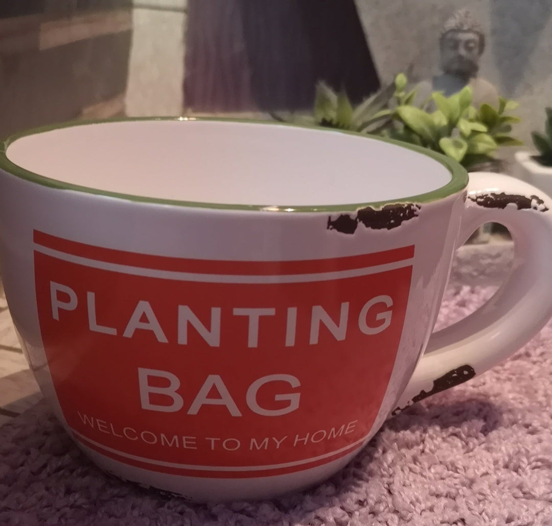 SALE !!! Riesen-Pflanztasse, shabby, mit Beschriftung "Planting Bag"