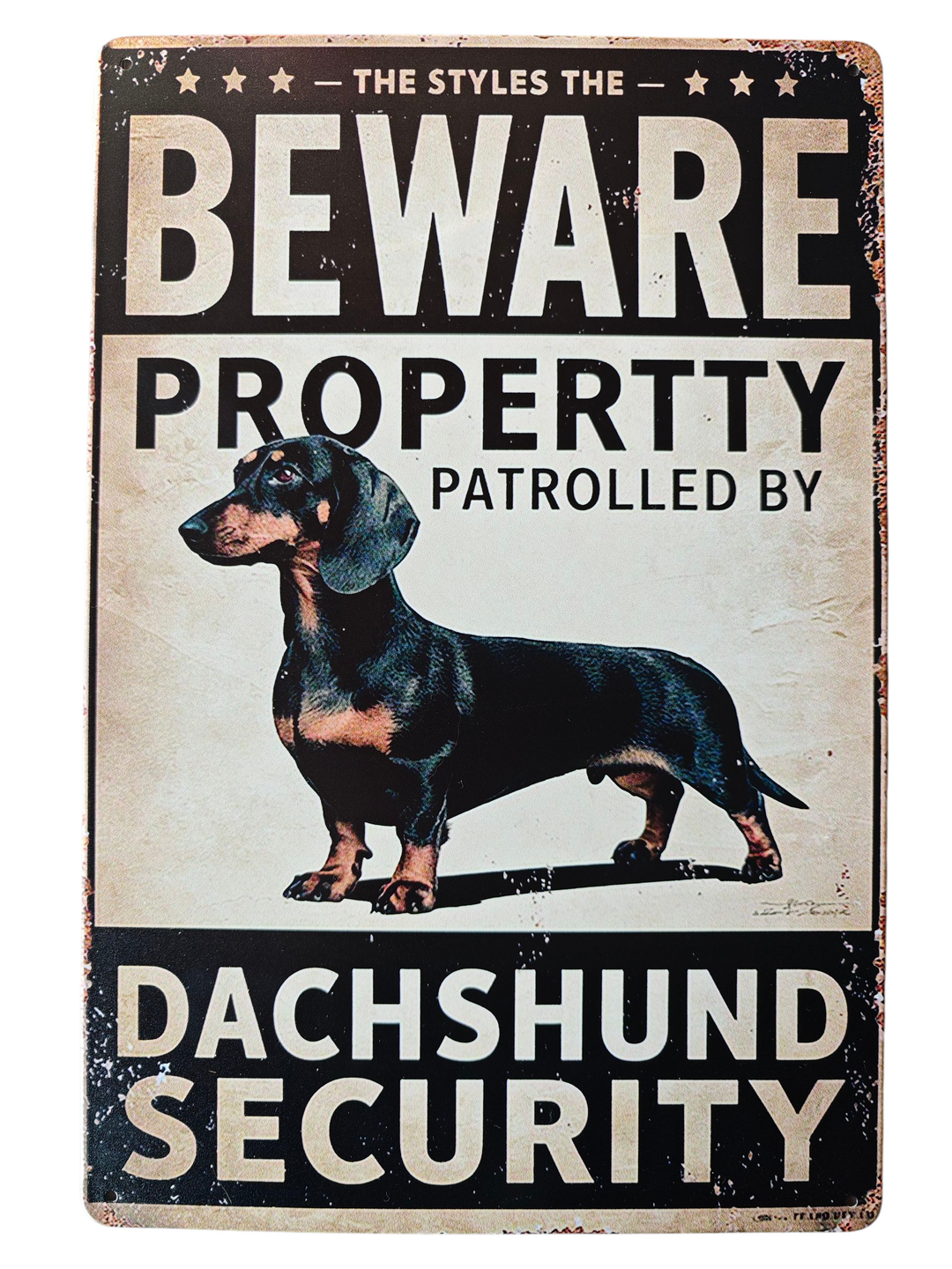 Blechschild  ca. 30 cm  x 20 cm  " Dachshund Security", Motiv 2