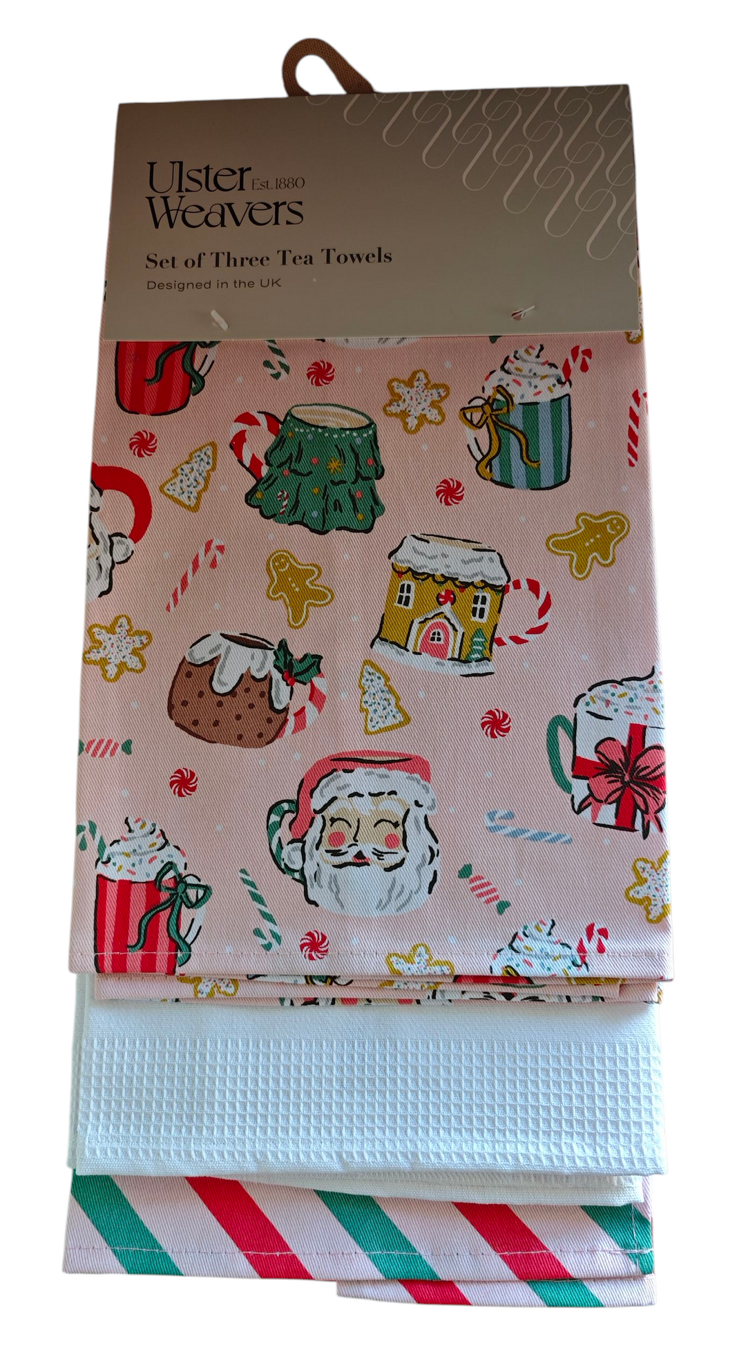 Ulster Weavers Geschirrtücher 3er Set  mit  Weihnachts - Motiven, rosa