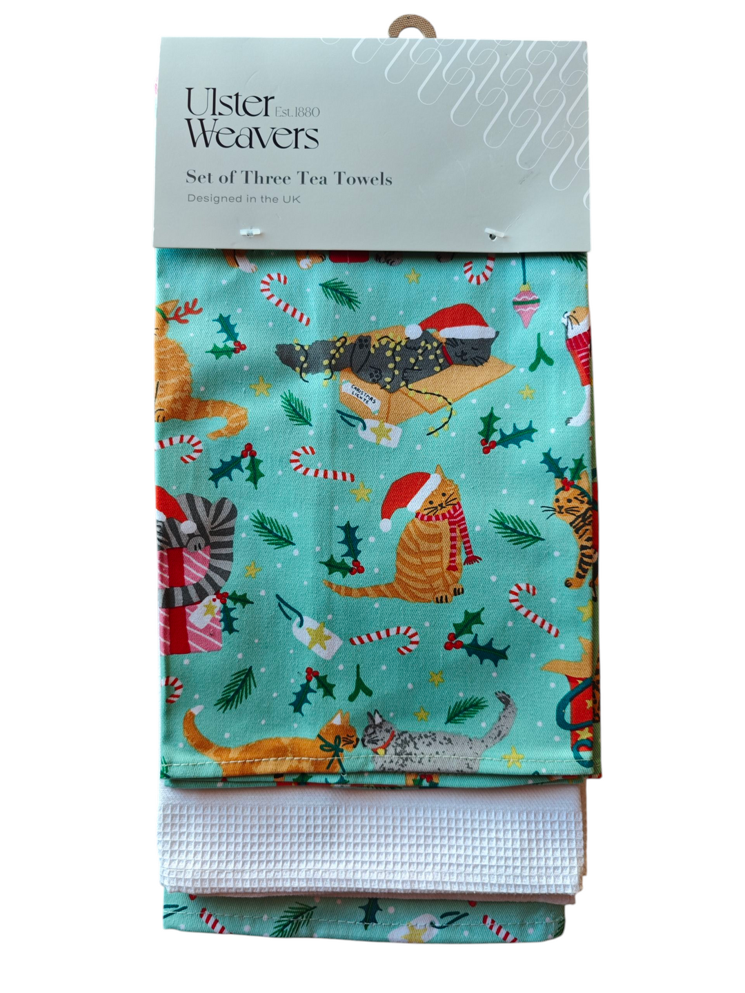 Ulster Weavers Geschirrtücher 3er Set  mit  Katzen - Motiven, hellgrün