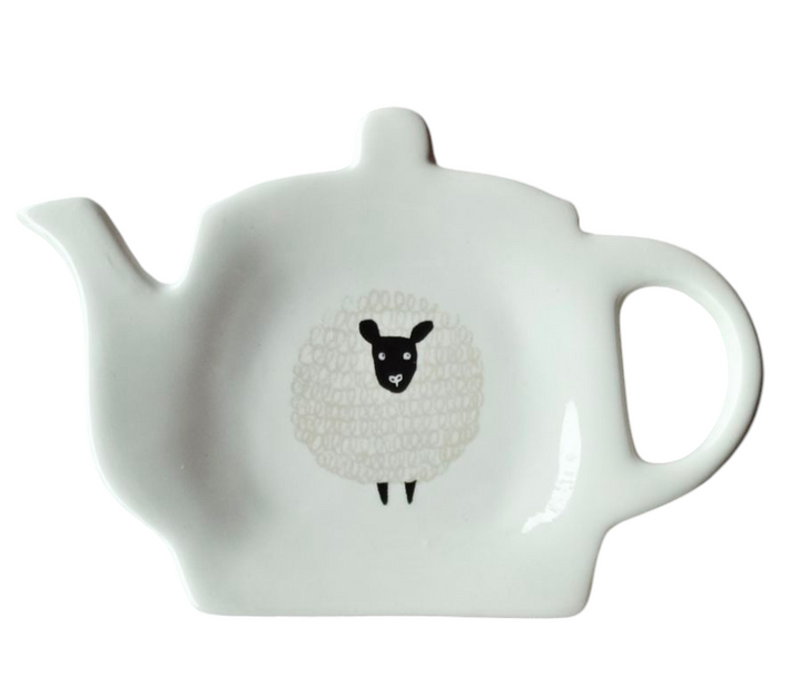 Teebeutelablage, weiß mit Schaf- Dekor