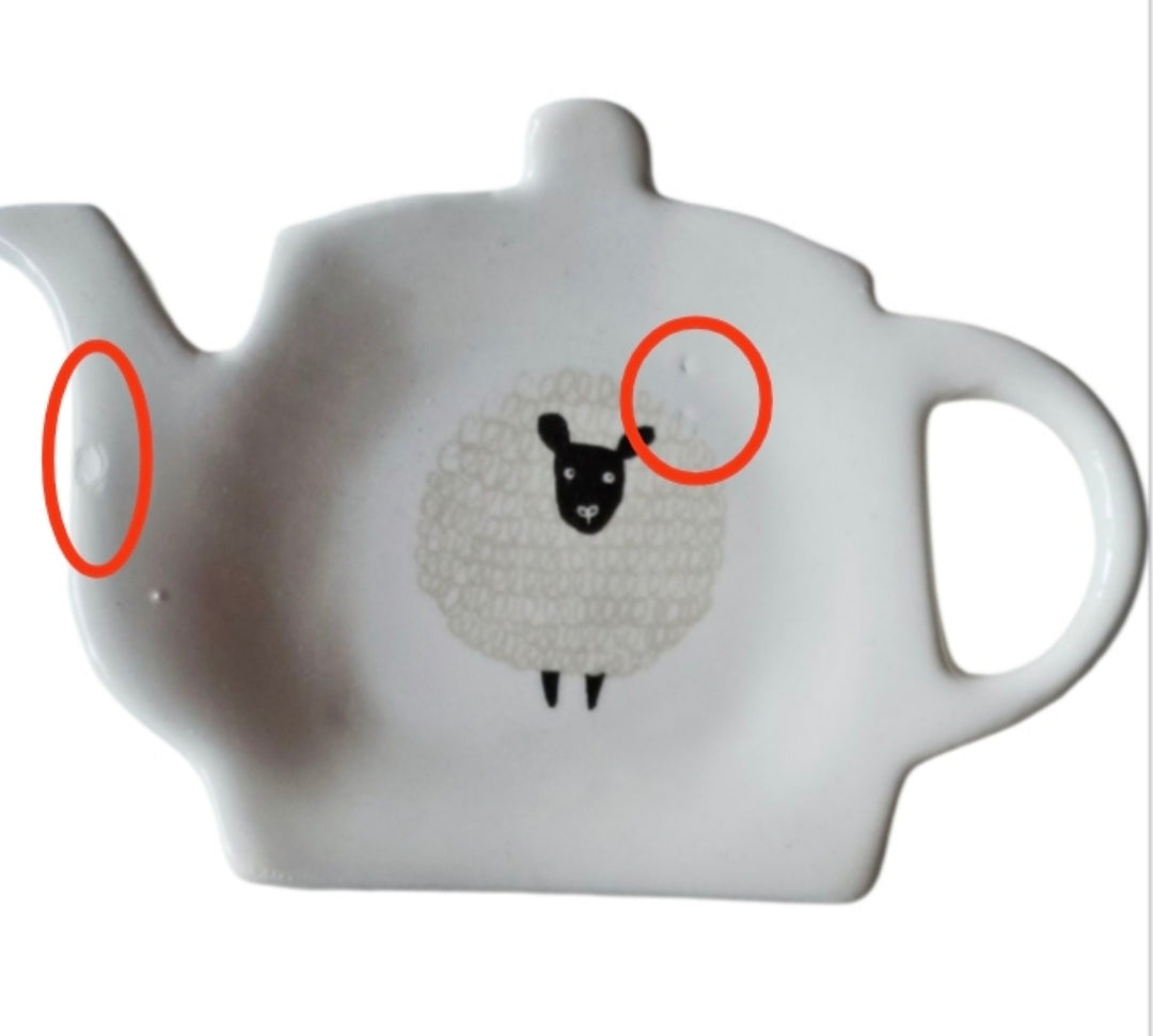 Teebeutel-Ablage,
weiß mit Schaf- Dekor, Sale, leichte Defekte