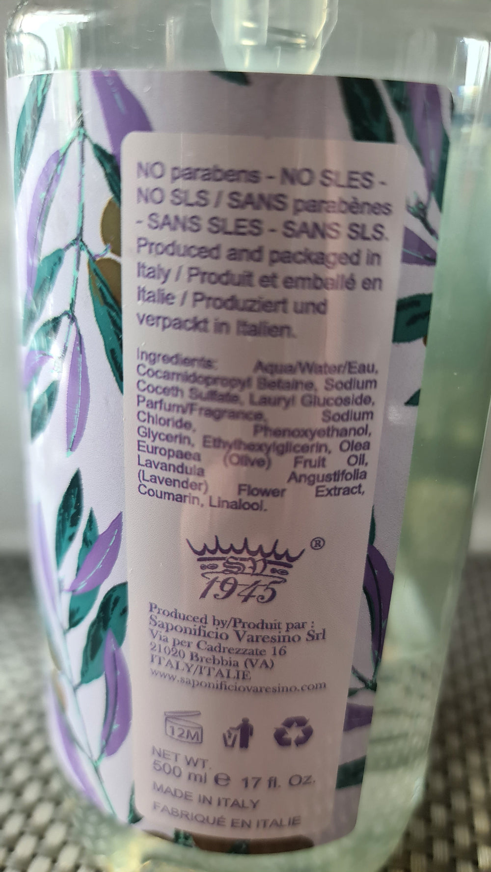 SaponificoVaresino. Flüssigseife mit Lavendel und Olive 500 ml Pumpspender - British Moments / Fernweh-Kaufhaus