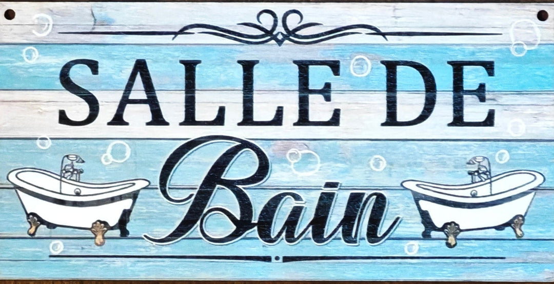 Schild hellblau mit Aufschrift ’Salle de Bain!’ (Badezimmer) - Home & Garden