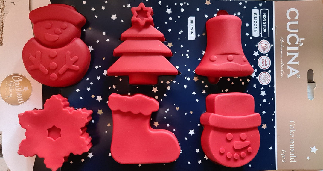 Silikon Backform für 6 kleine Kuchen mit Weihnachtsmotiven - British Moments / Fernweh-Kaufhaus