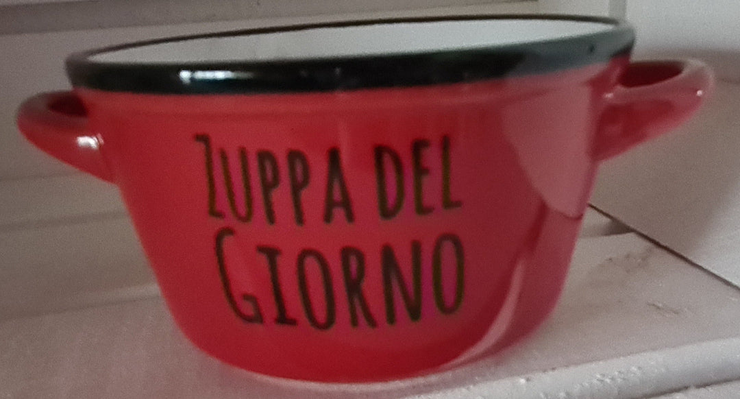 Suppentasse  mit Henkel "Zuppa del Giorno",  Keramik, rot - British Moments / Fernweh-Kaufhaus