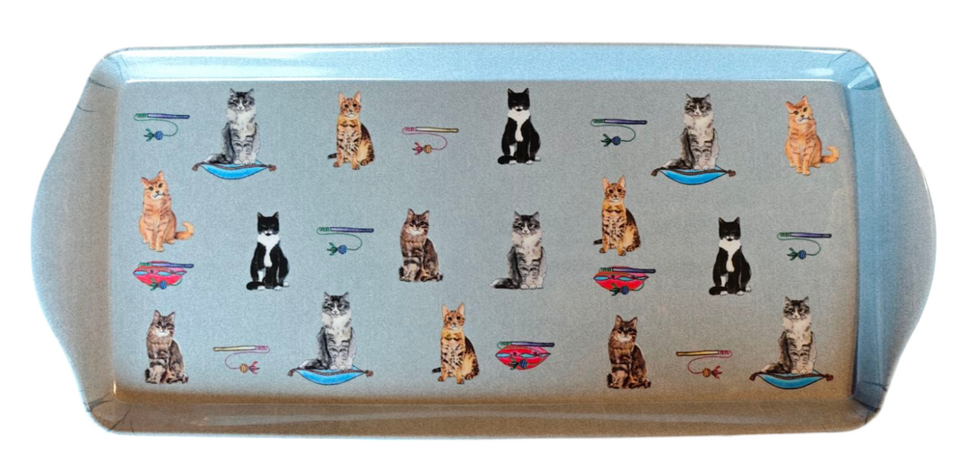 Tablett  "Katzen", ca. 36 cm x 15 cm , grau