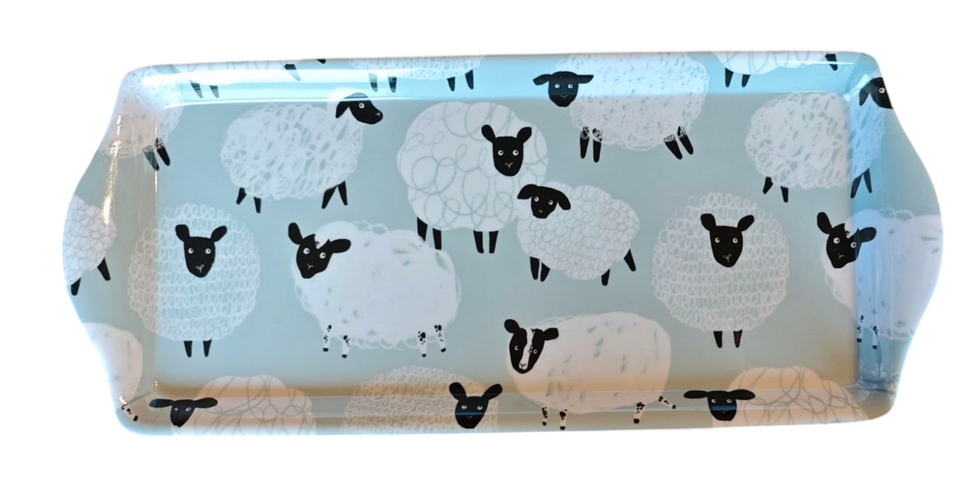 Tablett  "Schafe", ca. 36 cm x 15 cm , grau