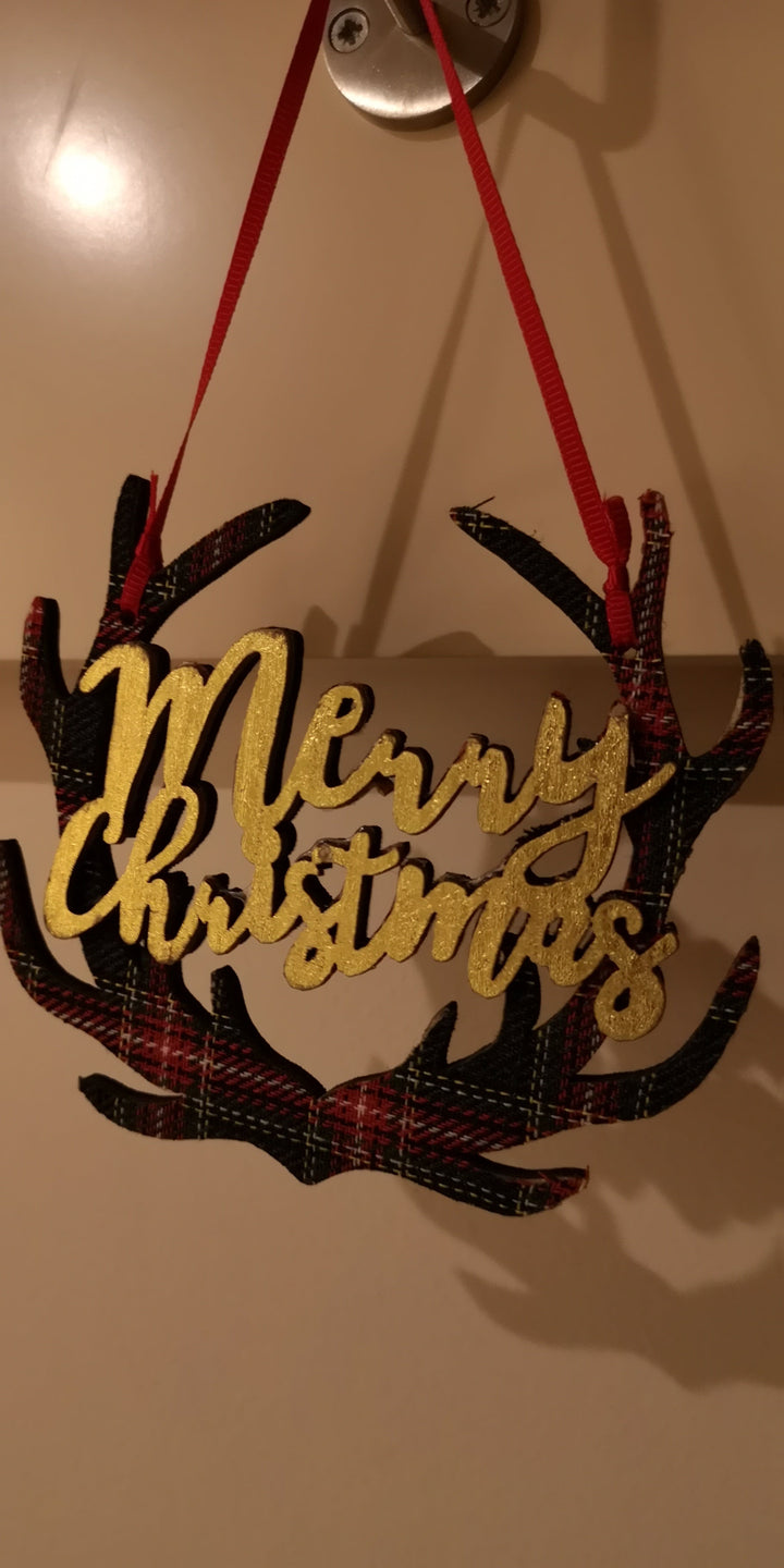 Tartan- Anhänger "Merry Christmas", Holz - British Moments