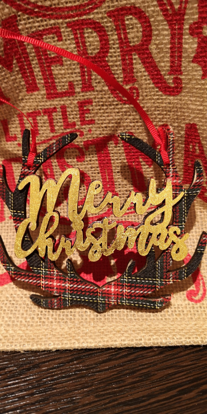 Tartan- Anhänger "Merry Christmas", Holz - British Moments