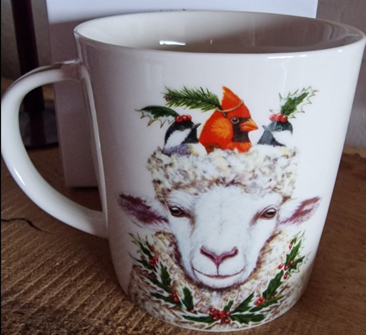 Tasse Porzellan , mit lustigem Schafmotiv