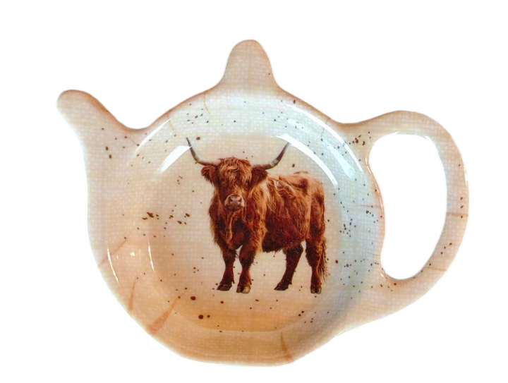 Teebeutelablage, Kunststoff, mit Motiv "Highland Cow" , beige