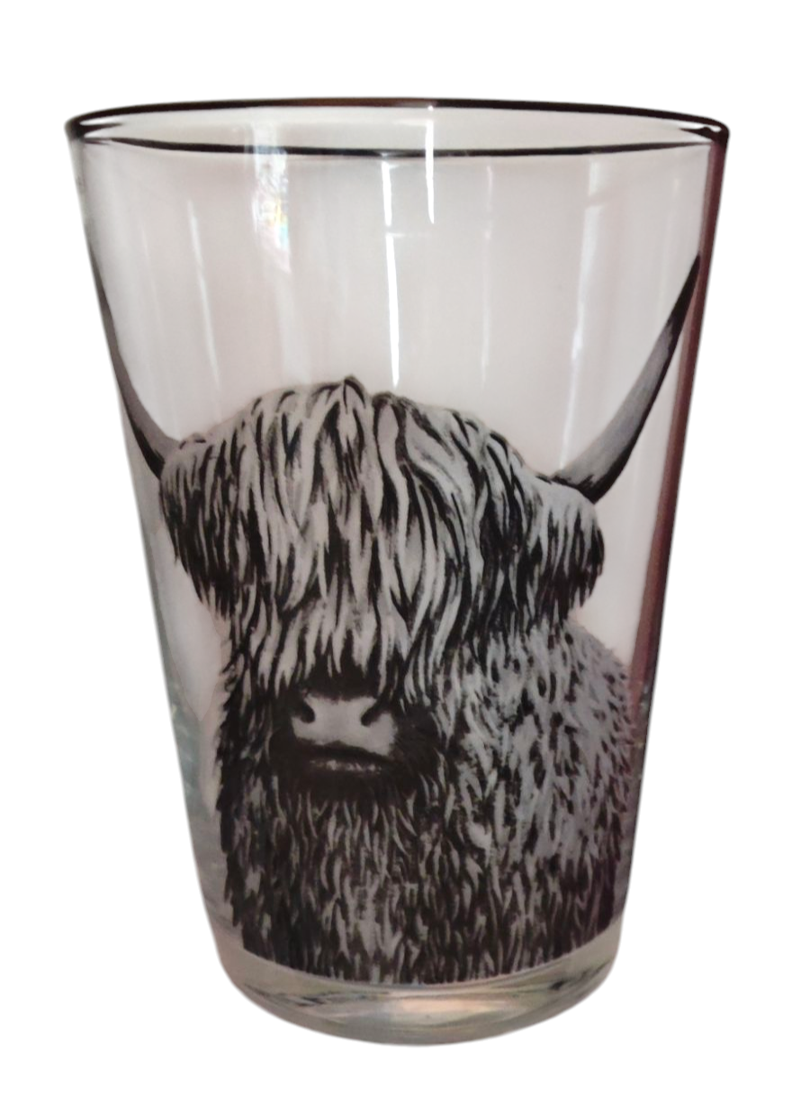 Trinkglas mit Highland Cow Motiv