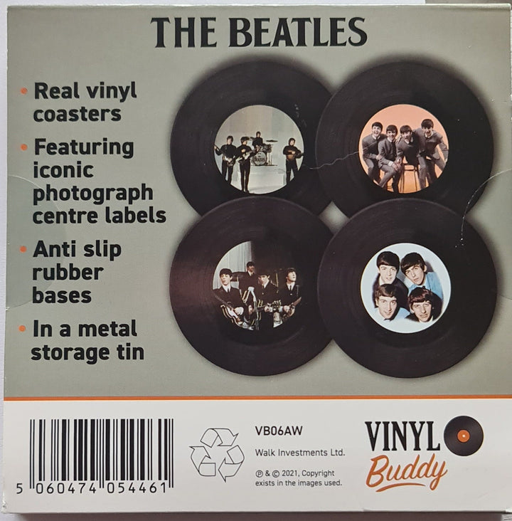 Untersetzer, 4 er Set, rund,  "The Beatles in stylischer Blechdose" - British Moments / Fernweh-Kaufhaus