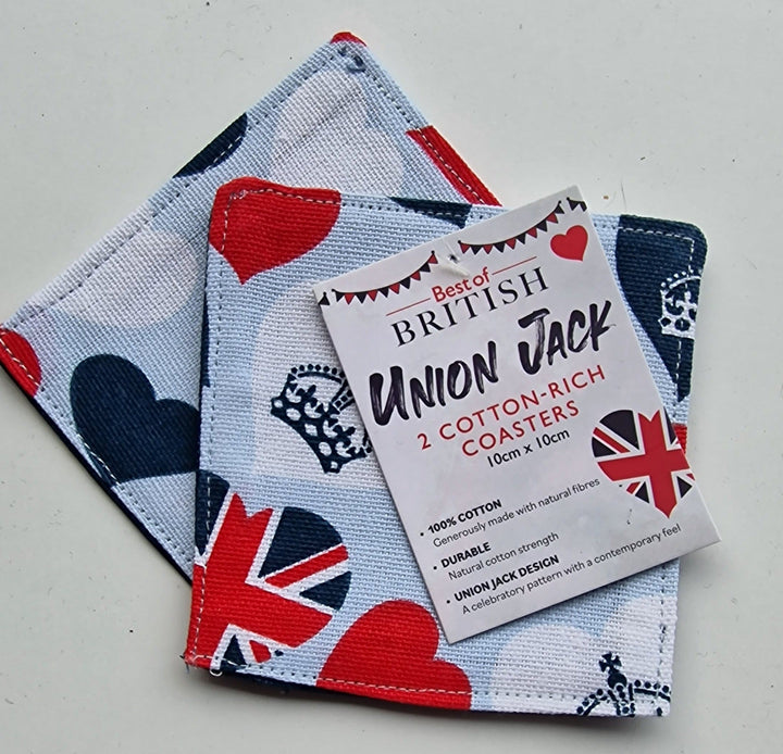 Untersetzer, Baumwolle " Union Jack"mit Krönchen und Herzen , 2er Pack