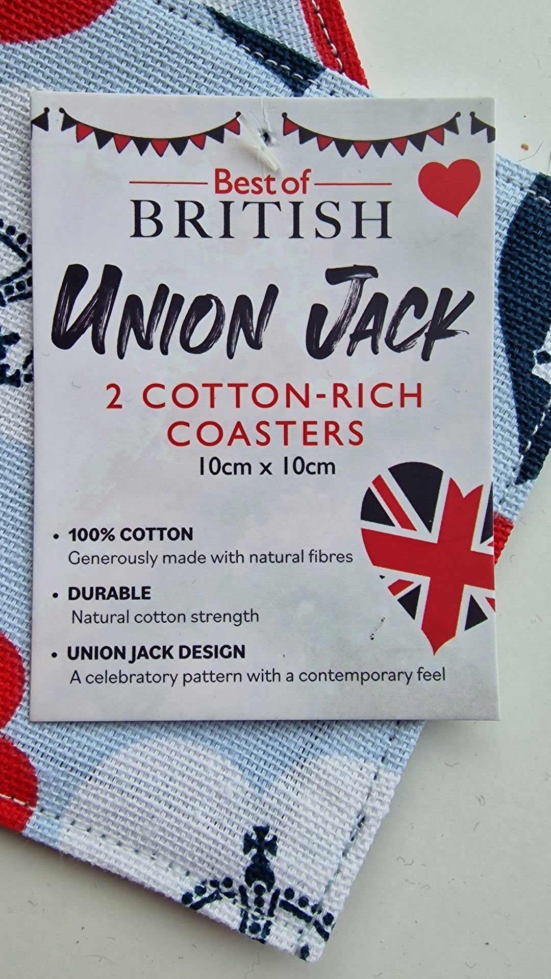 Untersetzer, Baumwolle " Union Jack"mit Krönchen und Herzen , 2er Pack