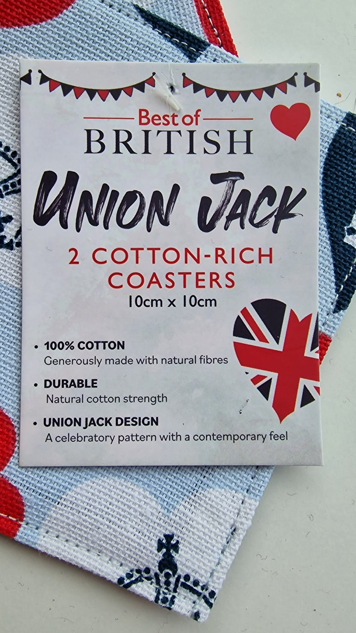 Untersetzer, Baumwolle " Union Jack"mit Krönchen und Herzen , 2er Pack