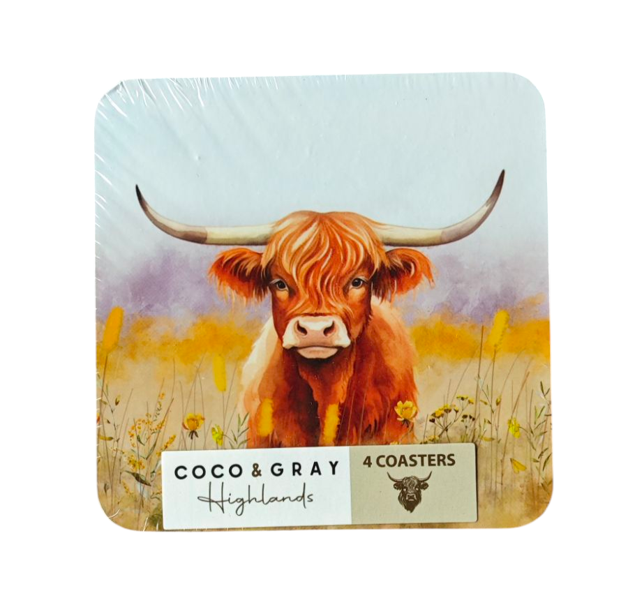 Untersetzer "Highland Cow  , 4er Set "Coco & Gray"