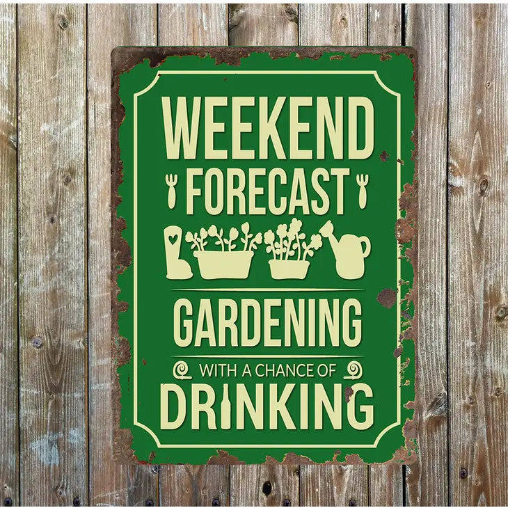 Vintage Schild, Aluminium "Weekend forecast....."