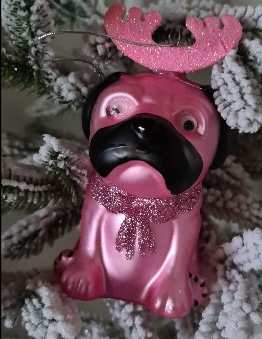 Weihnachtsbaum Ornament / Anhänger "Mops mit Elchgeweih" - British Moments / Fernweh-Kaufhaus